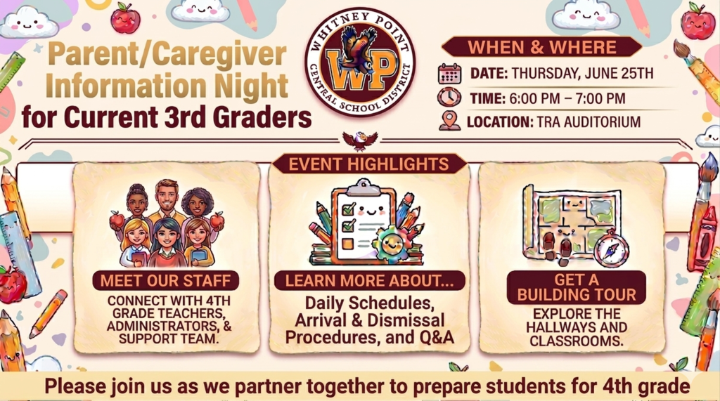 Parent and Caregiver Information Night for Current Third Graders.