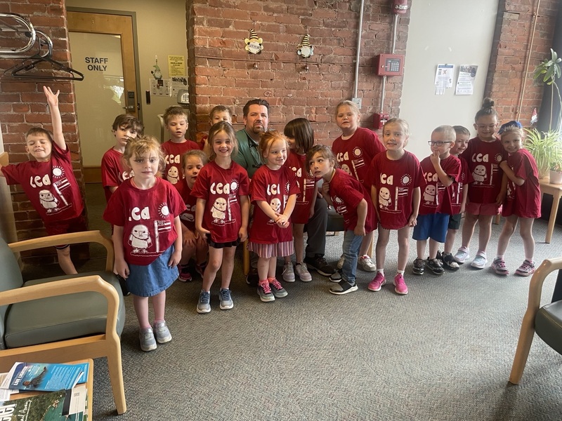 CEA Kindergarten students in the lobby of another local business.