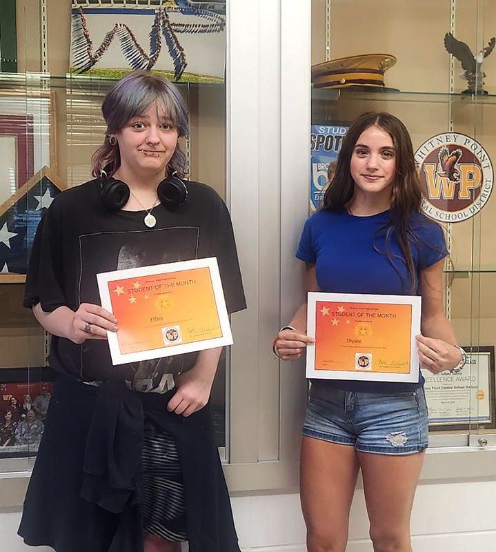 Whitney Point High School students Elliot Grondin and Shylee Watson with their May Student of the Month certificates.