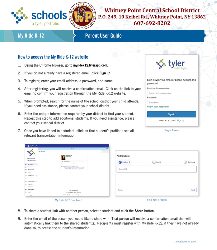 Page one of My Ride K 12 User Guide with instructions on how to set up and log in to your account
