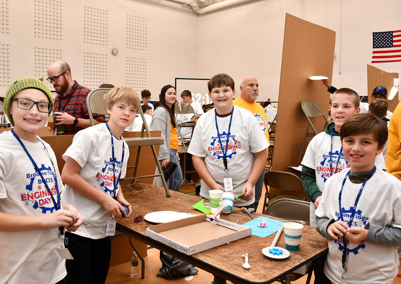 Tioughnioga Riverside Academy students make a team of five to compete in Middle School Engineering Day at Broome-Tioga BOCES on November 19, 2025.