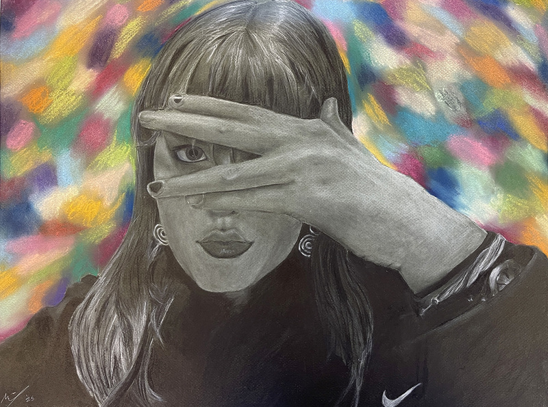 A charcoal drawing by a Whitney Point High School student which one a Silver Key award in the regional Scholastic Art Awards.