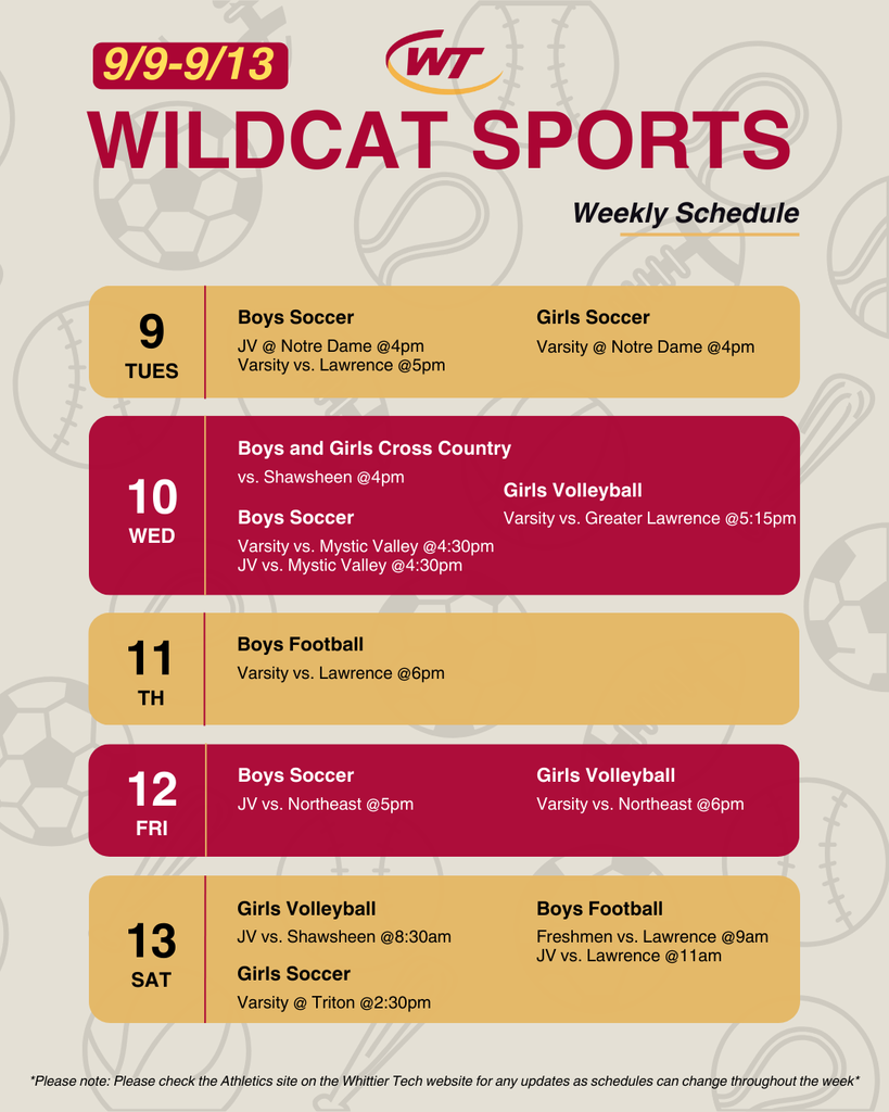 Weekly Sports Schedule 9/9-9/13