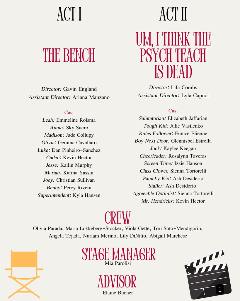 Playbill for One Acts