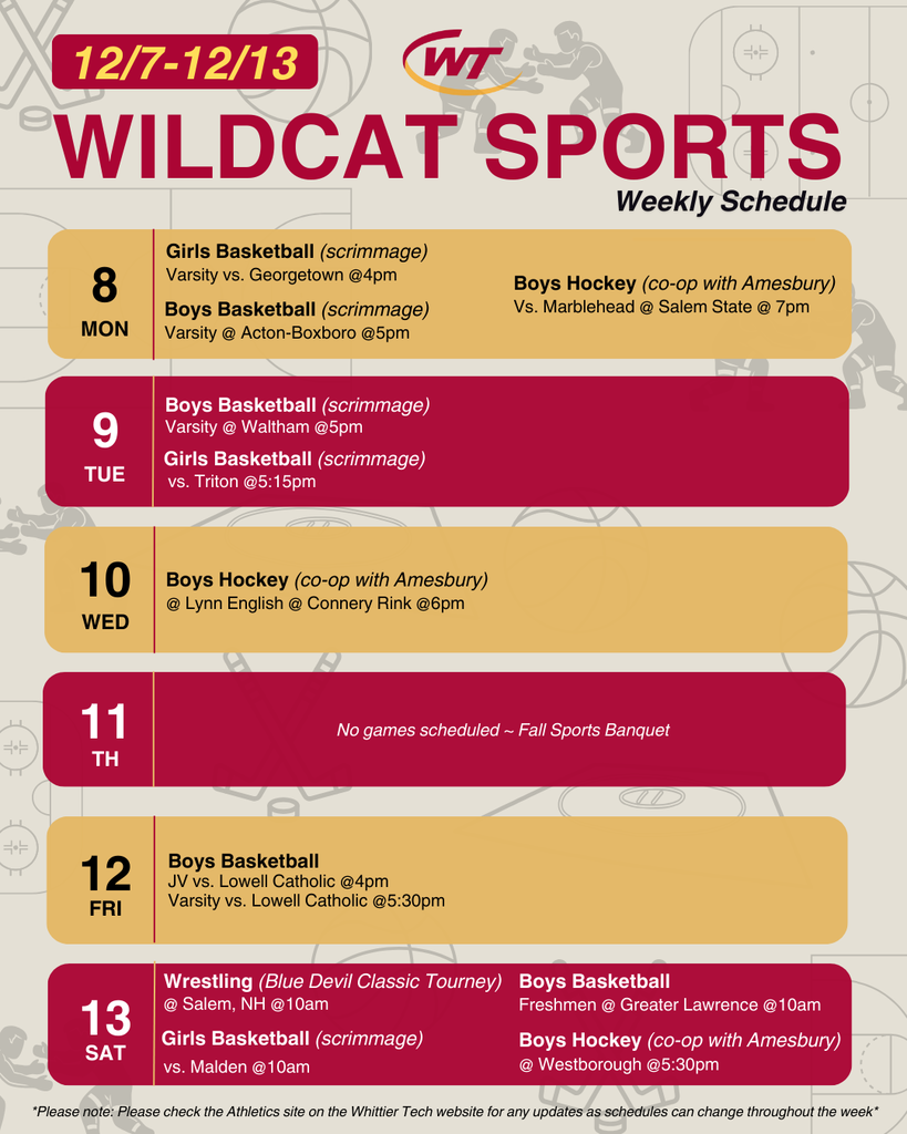 12/7-12/13 Sports Schedule