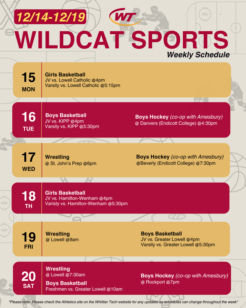 12/14-12/19 Weekly Sports Calendar