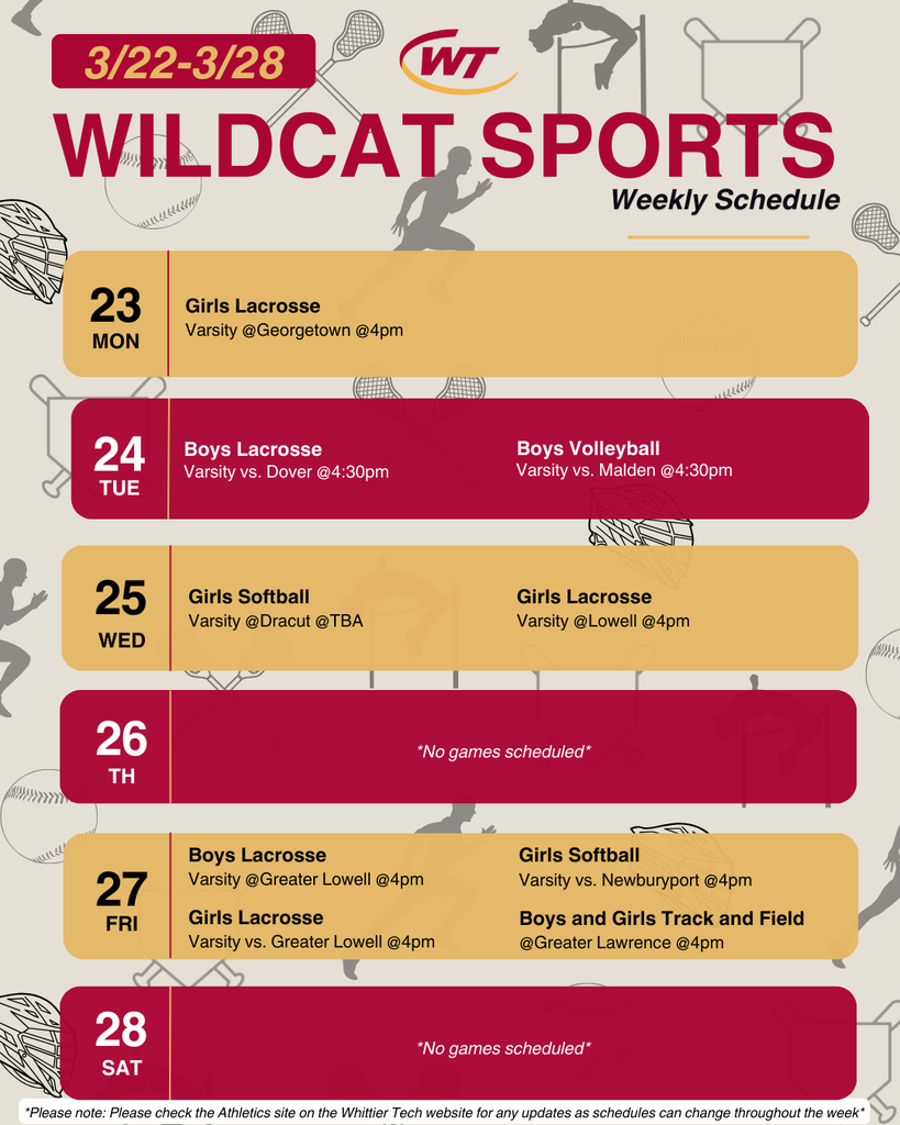 Weekly Sports Schedule 3/22-3/28
