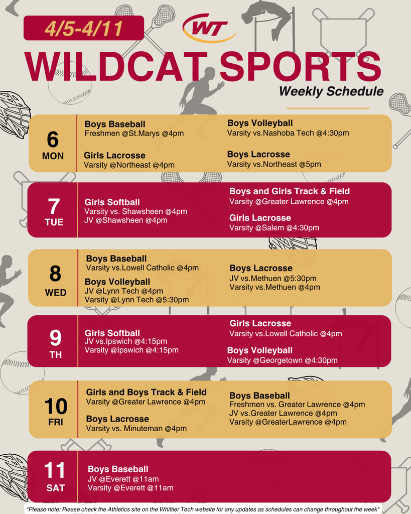 Weekly Sports Schedule for 4/5-4/11
