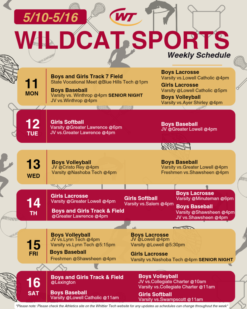 sports schedule for the week of 5.10-5.16