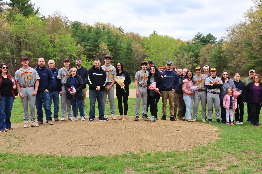 Whittier Tech Senior Baseball Players with their families on Senior Night.