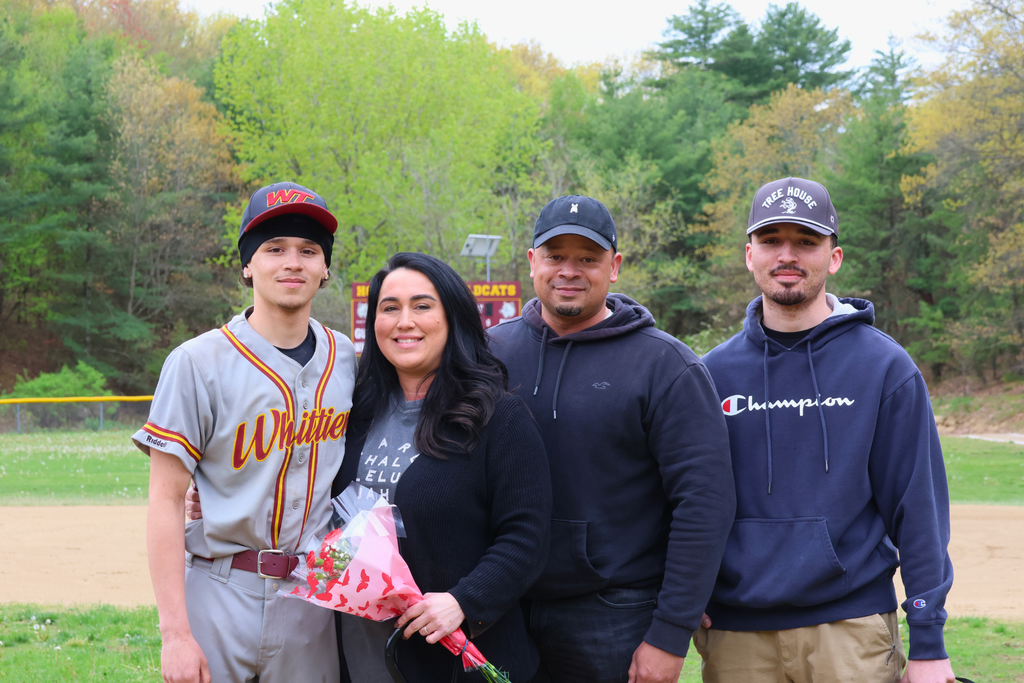 Senior Adan Olivieri with his family on Senior Night for Whittier Tech Varsity Baseball.