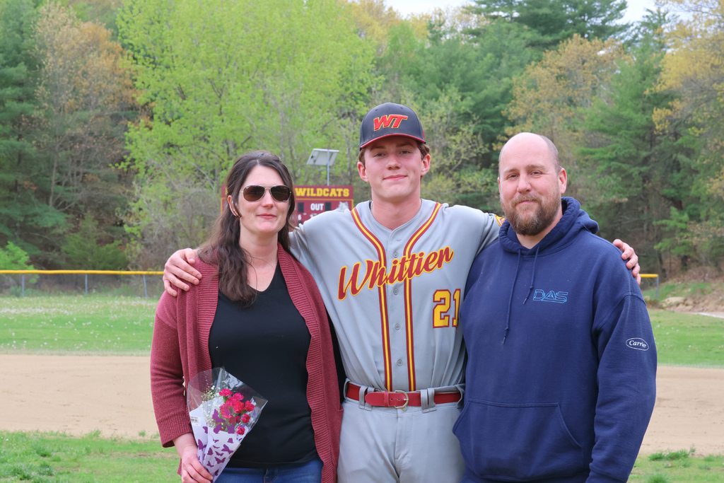 Senior Will Heisler with his family on Senior Night for Whittier Tech Varsity Baseball.