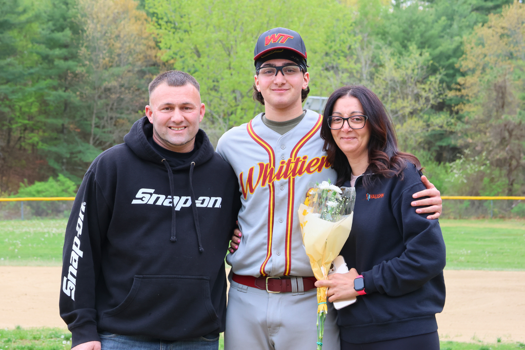 Senior Sean O’Connell with his family on Senior Night for Whittier Tech Varsity Baseball.