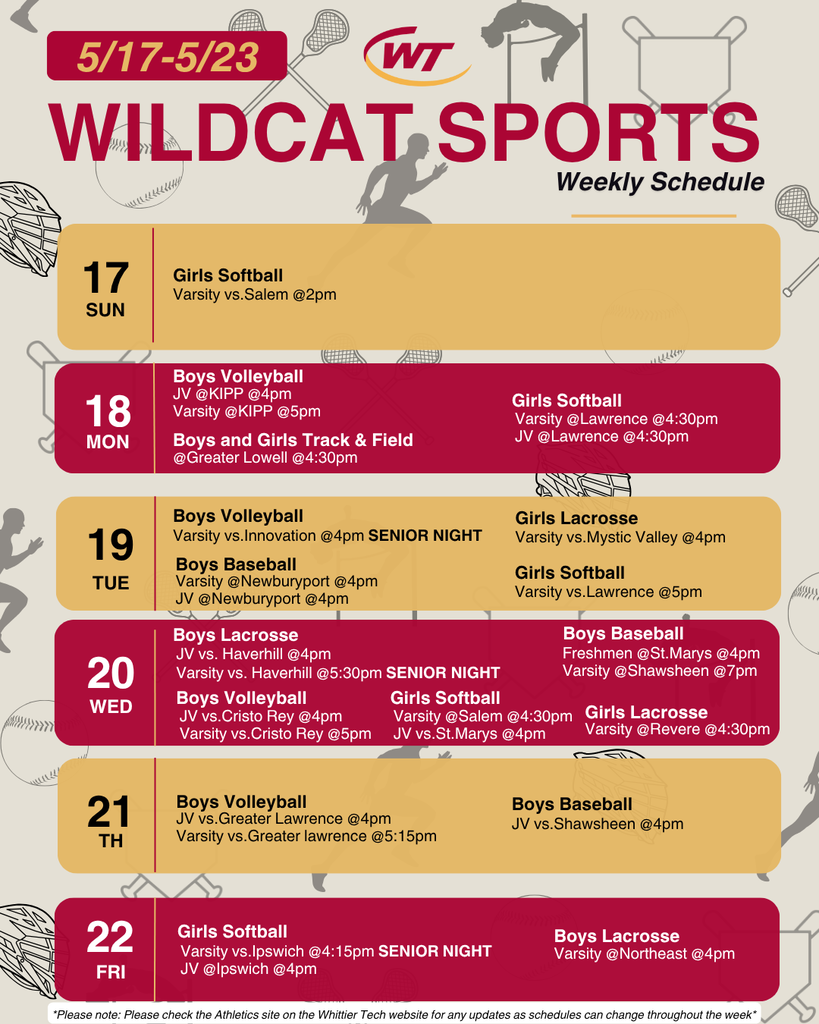 Wildcat Sports Schedule for the Week of 5/17-5/23
