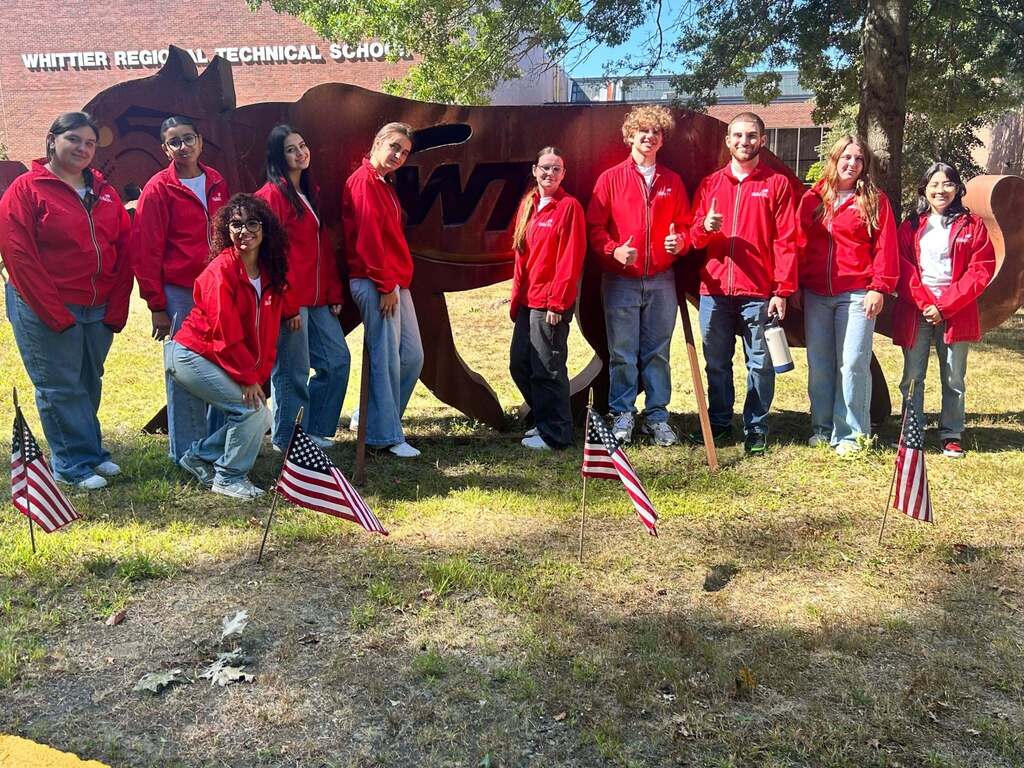 WT students in front of Mega Kitty before heading to the 9/11 Remembrance Memorial at the Haverhill Firefighting Museum.