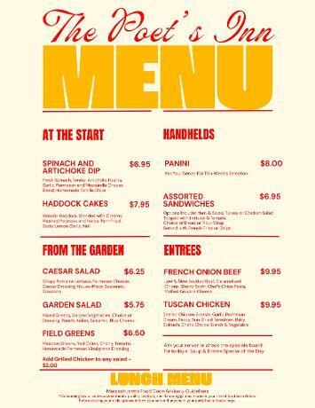 Lunch Menu at Poet's Inn