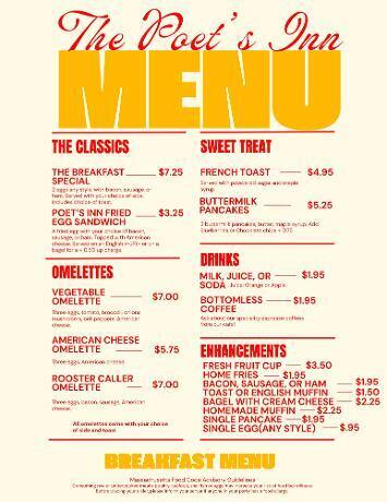 Breakfast Menu at Poet's Inn