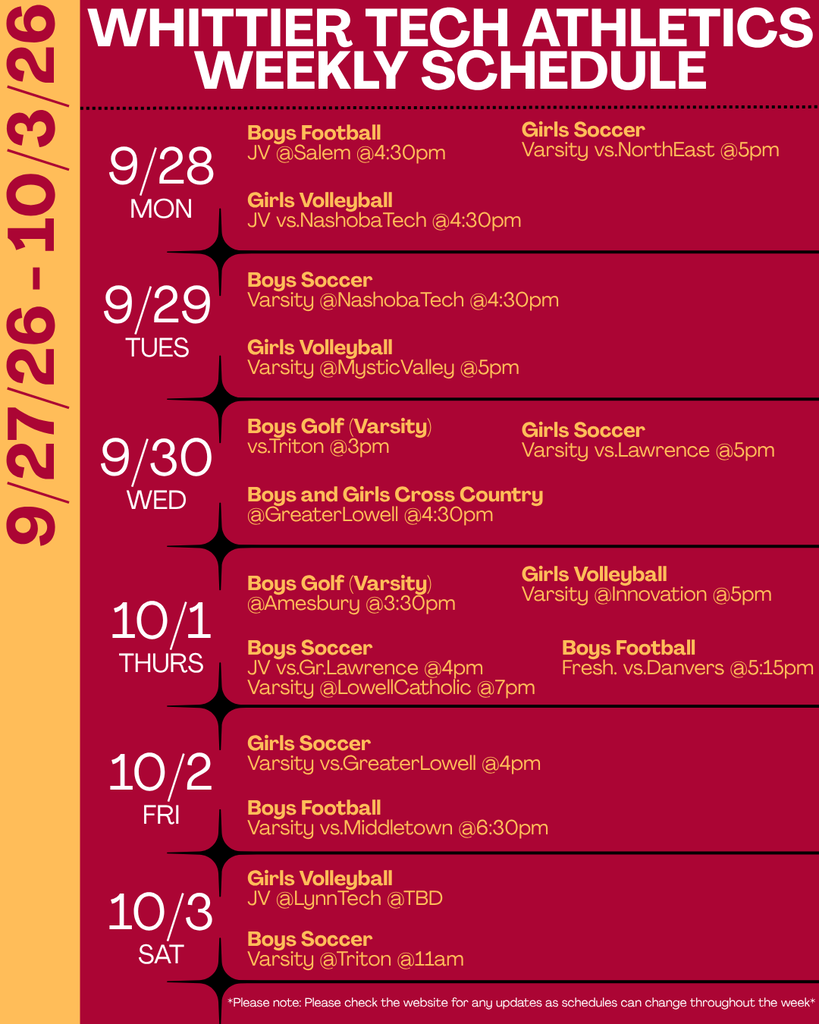 Another week, another packed Wildcat sports schedule! 🐾 Football, soccer, volleyball, golf, and cross country are all on the schedule this week. Take a look at what’s ahead and make plans to cheer on Whittier Tech! 📅 Whittier Tech Schedules: https://bit.ly/4r1FiB6https://bit.ly/4r1FiB6 ⛳ Golf Schedules: https://bit.ly/4yjvlRVhttps://bit.ly/4yjvlRV Good luck to all of our Wildcats competing this week! #WeAreWhittierTech #CareerAndTechnicalEducation #WorkforceOfTomorrow