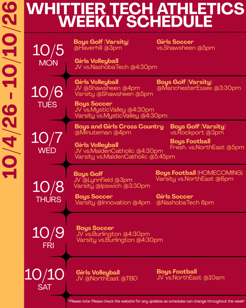 Wildcat fans, here’s what’s coming up this week! 🐾
Football, soccer, volleyball, golf, and cross country fill the schedule, with Homecoming football taking the field Thursday night!
📅 Whittier Tech Schedules: https://bit.ly/4r1FiB6https://bit.ly/4r1FiB6
⛳ Golf Schedules: https://bit.ly/4yjvlRVhttps://bit.ly/4yjvlRV
Good luck to all of our Wildcats competing this week!
#WeAreWhittierTech #CareerAndTechnicalEducation #WorkforceOfTomorrow