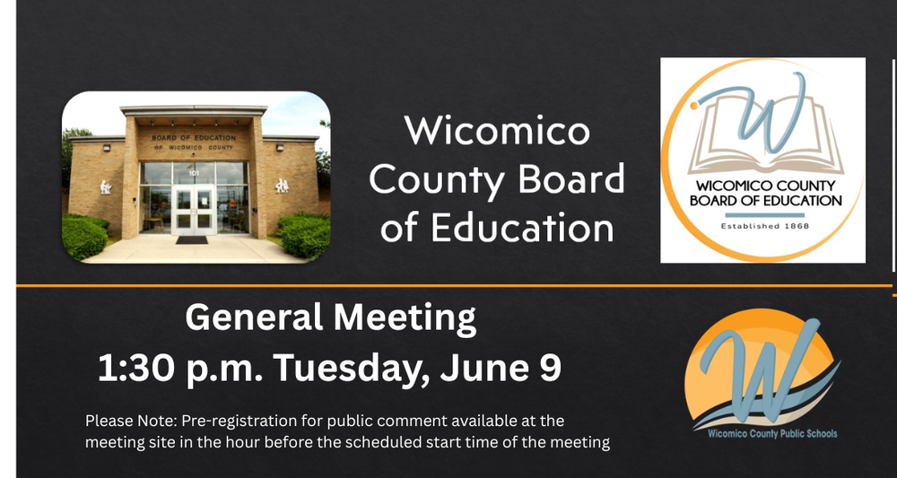Image of flyer advertising the June 9th Board of Education meeting at 1:30 p.m.