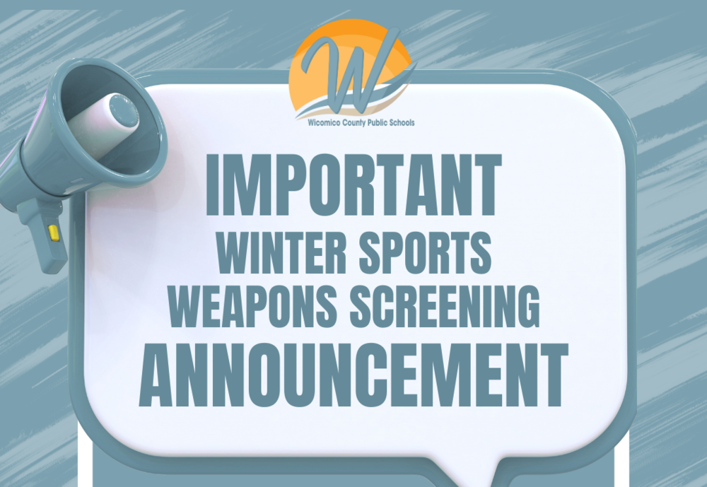 Image of flyer announcing Winter Sports Weapons Screening at high school athletic events