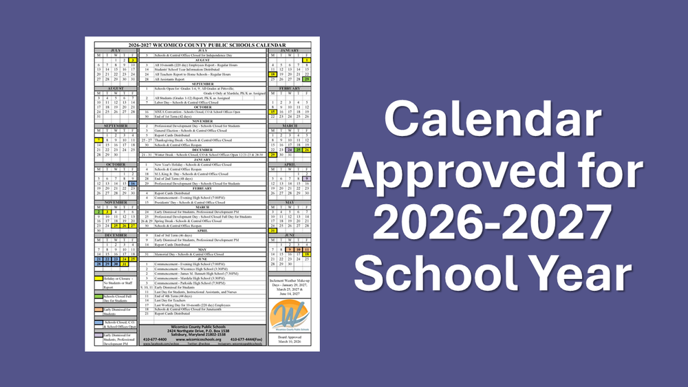 Graphic stating that 2026-2027 calendar has been approved