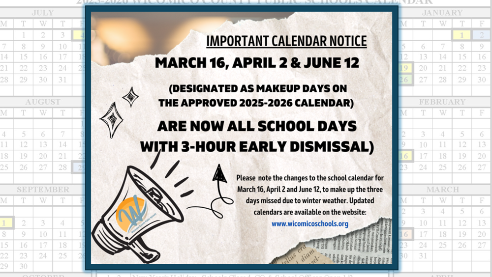 Graphic showing March 16, April 2, June 12 as makeup days