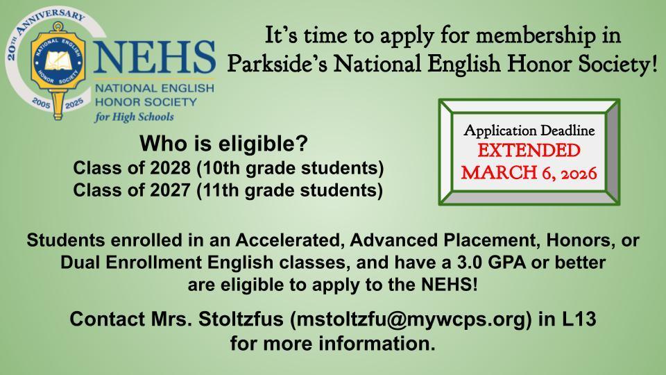 NEHS Deadline Extension
