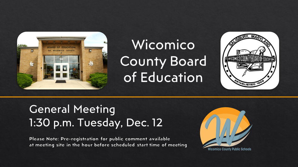 Photo of a flyer promoting the Board of Education meeting at 1:30pm on Tuesday Dec. 12