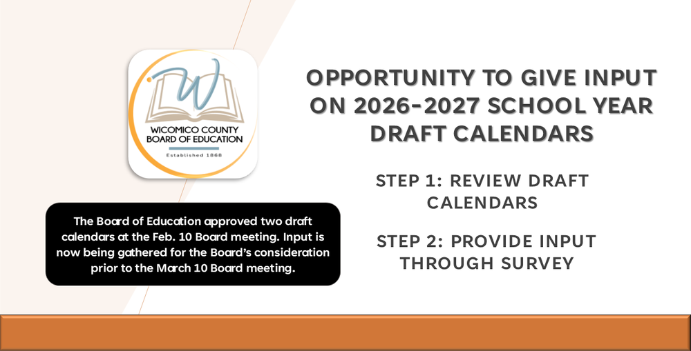 Graphic about input being taken through a survey on draft 2026-2027 school year calendars