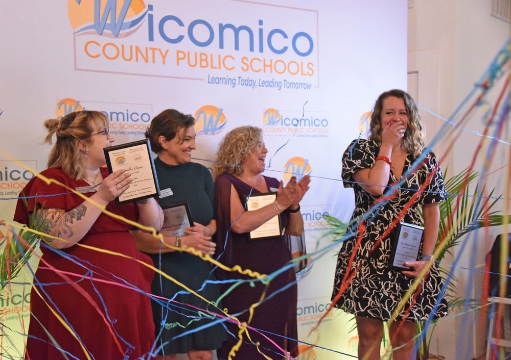 Newly named 2026-2027 Wicomico Teacher of the Year Dr. Chelsea Taylor at right with the three finalists for the award