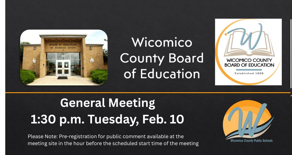 Image of a flyer advertising of the Board of Education Meeting on Feb. 10 at 1:30 p.m.