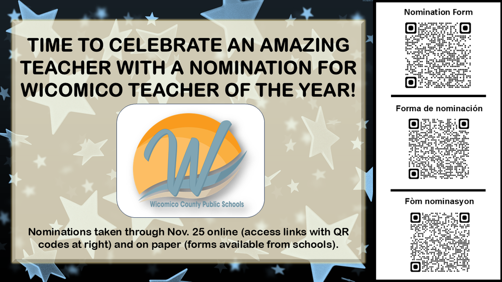 Teacher of the Year nominations pomo with QR codes for online submissions