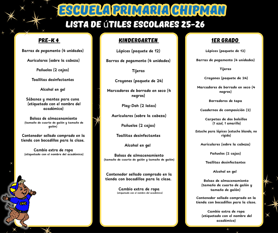 Chipman school supply list in Spanish