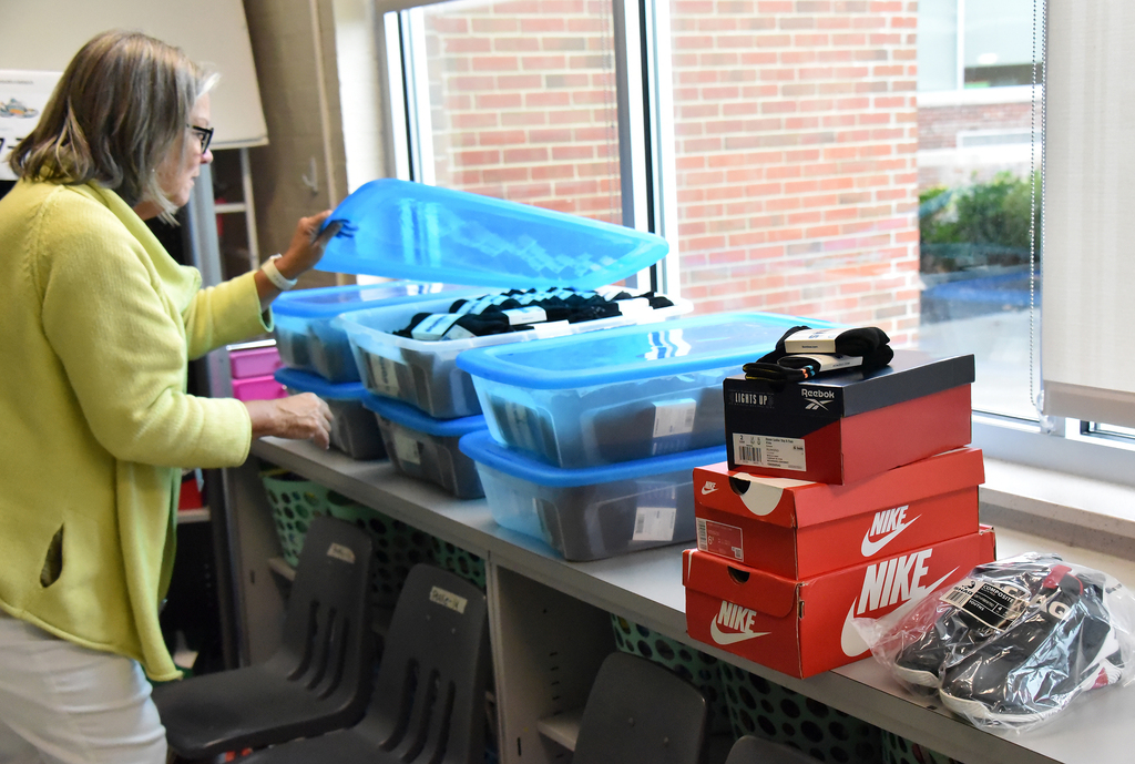 Photo of Soles4Souls sneaker and sock distribution to students in need from Wicomico Schools