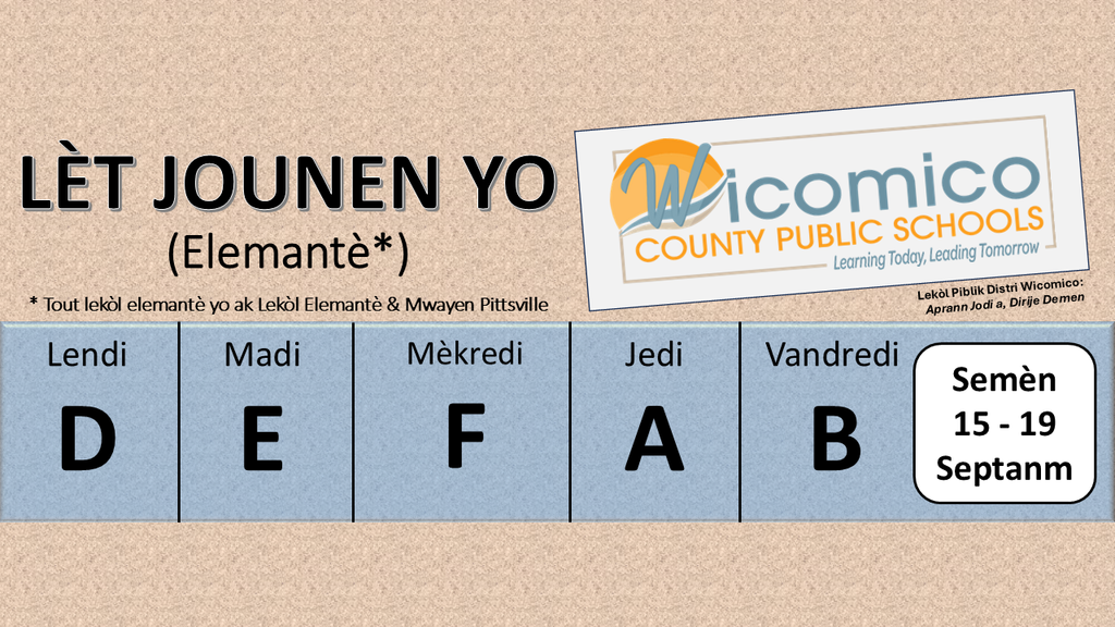 Elementary letter days in Haitian Creole