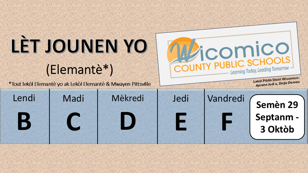 Elementary letter days in Haitian Creole