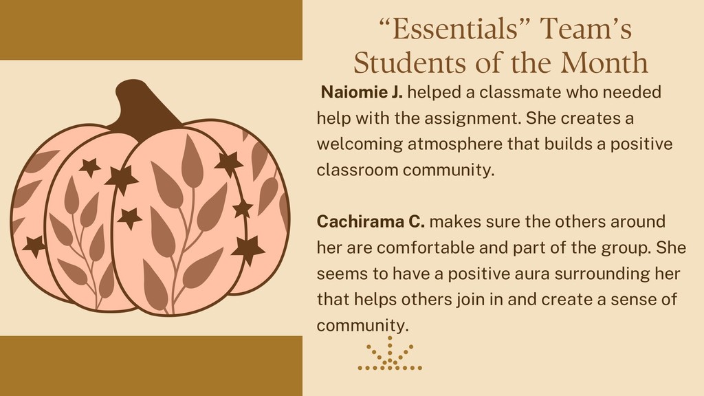 PBIS Students of the Month