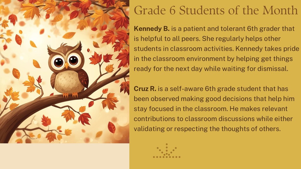 PBIS Students of the Month