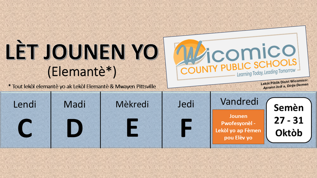 Elementary letter days in Haitian Creole