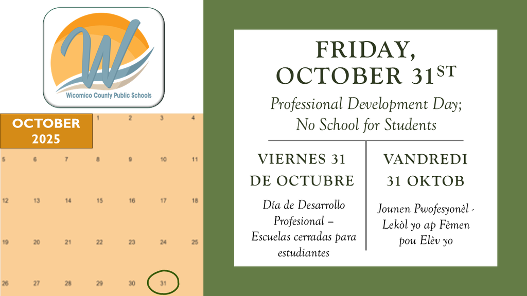 Reminder that October 31st is a professional day for school staff, no school for students