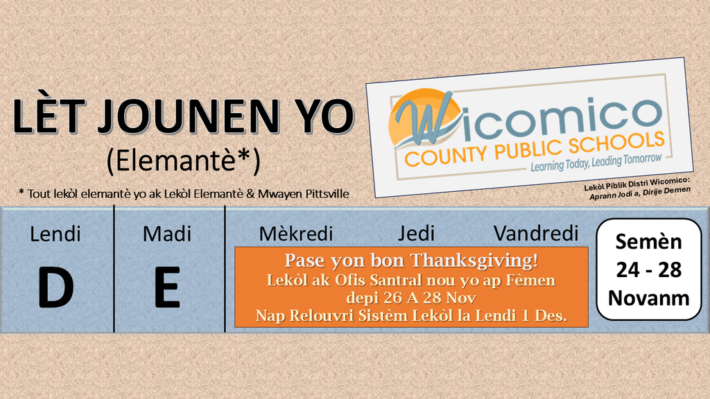 Elementary letter days in Haitian Creole