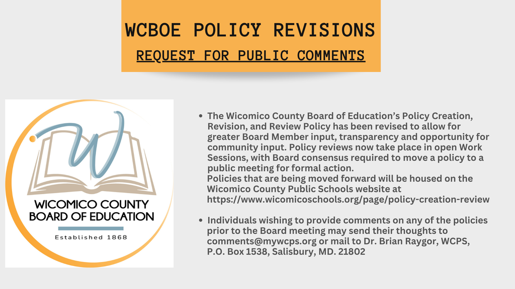 Image of flyer requesting Public Comments of Policy Revisions