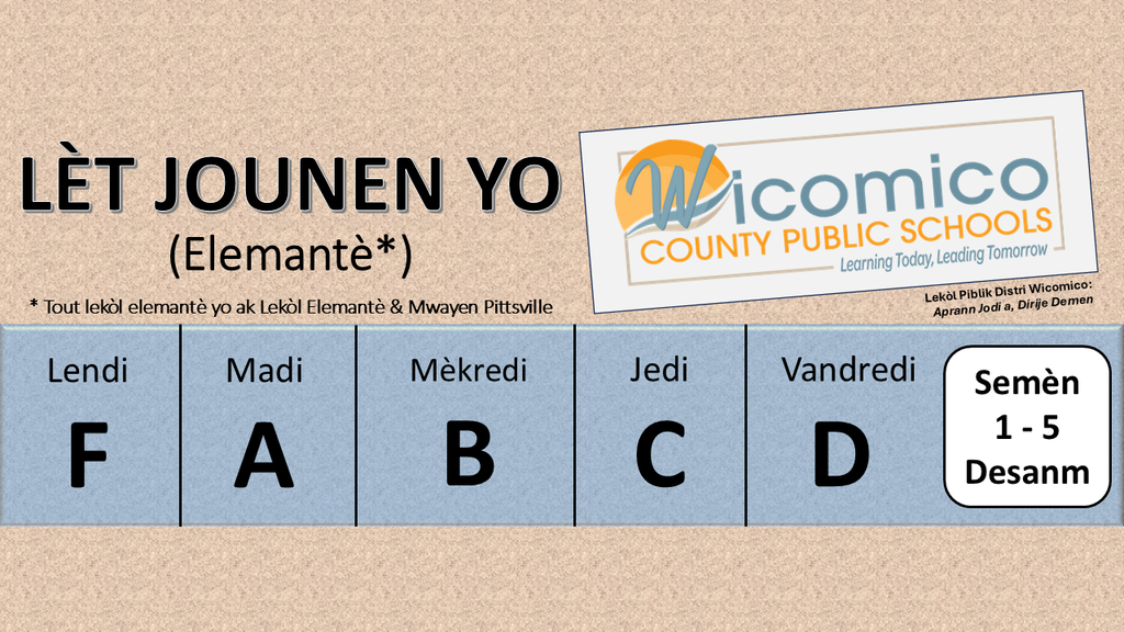 Elementary letter days in Haitian Creole