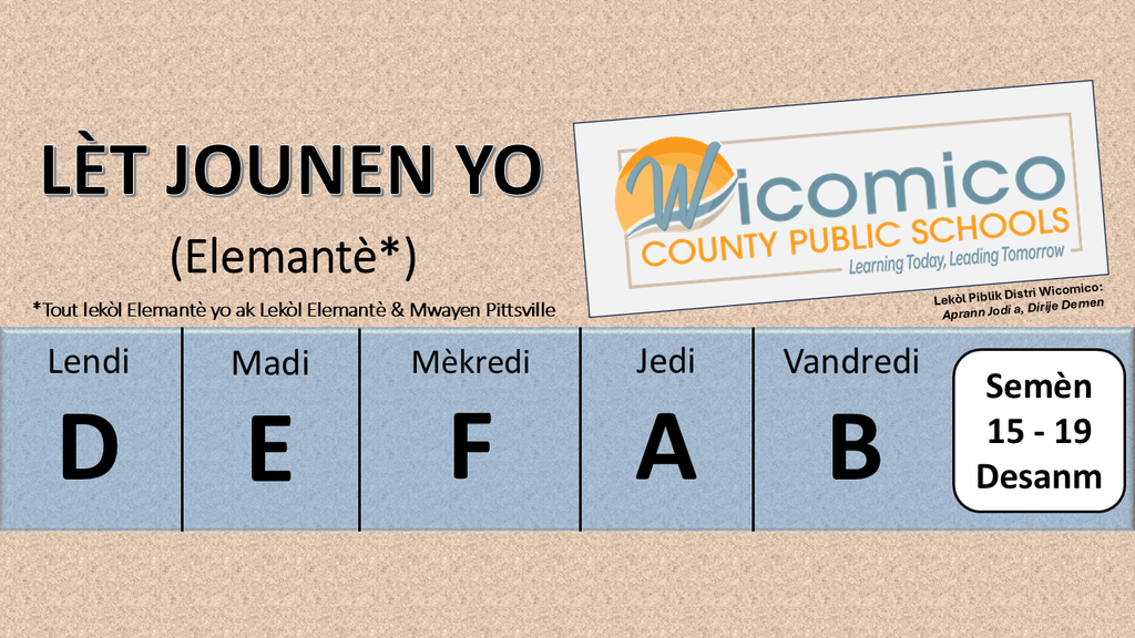 Elementary letter days in Haitian Creole