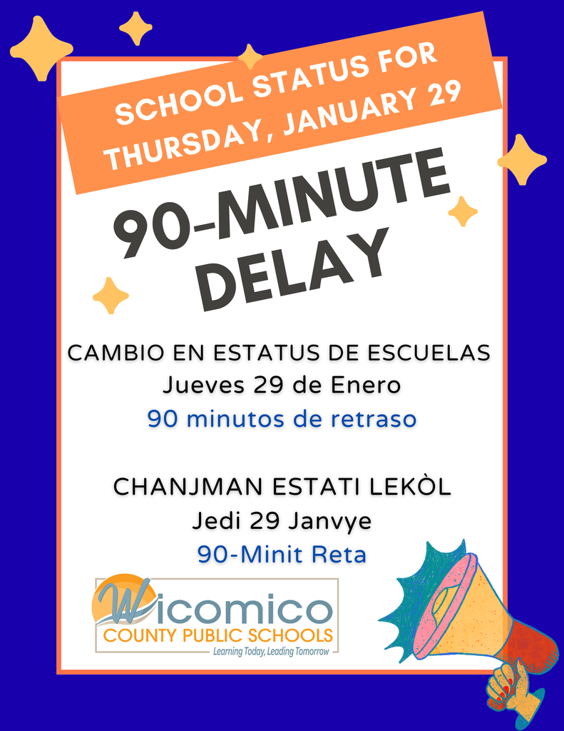 Graphic showing 90-minute delay for Thursday, January 29th