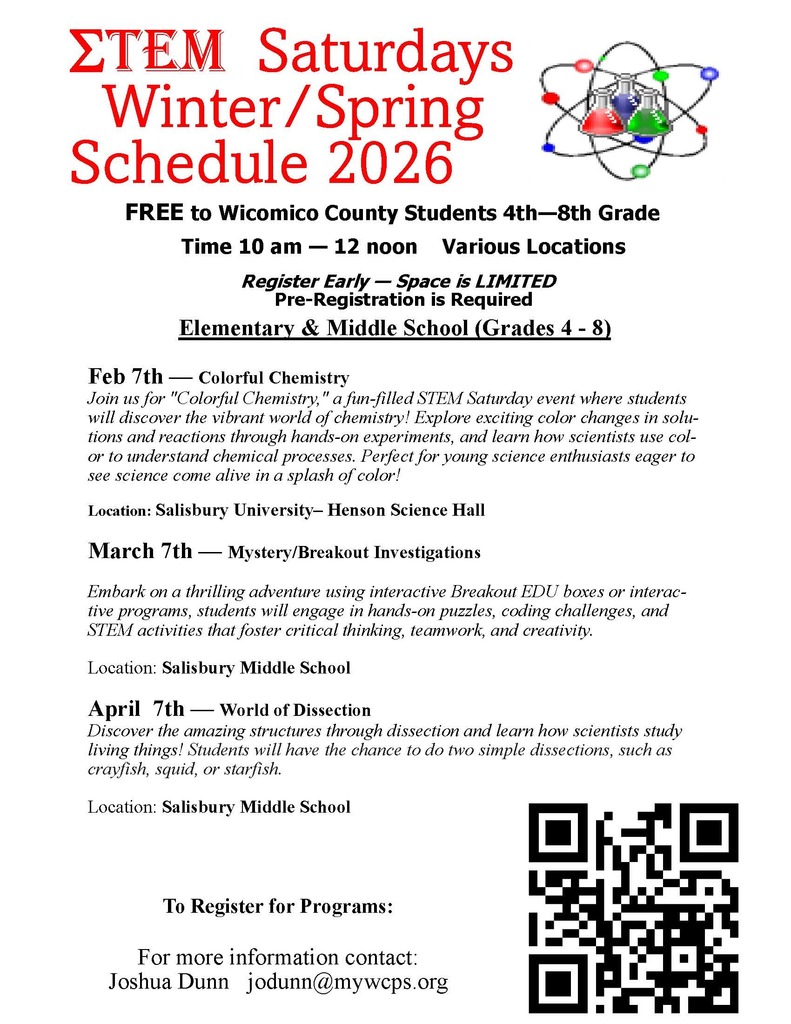 STEM Saturdays schedule for winter/spring 2026
