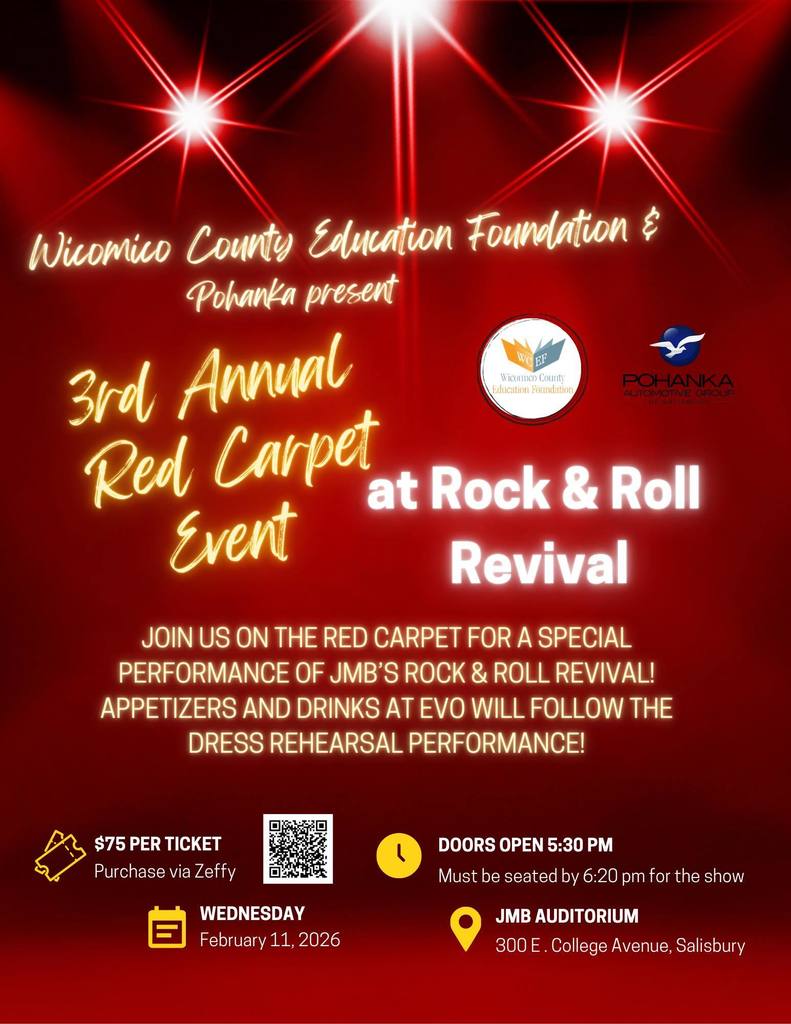 Wicomico County Education Foundation Feb 11 Red Carpet Event at JMB Rock & Roll Revival