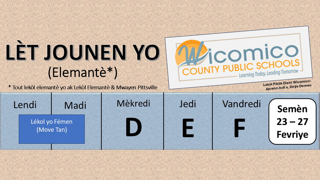 Elementary letters days in Haitian Creole