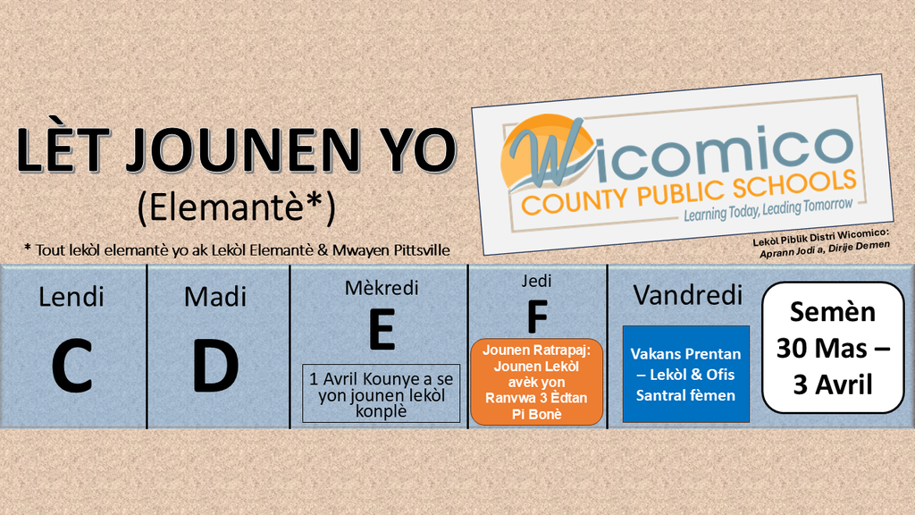 Elementary letter days in Haitian Creole